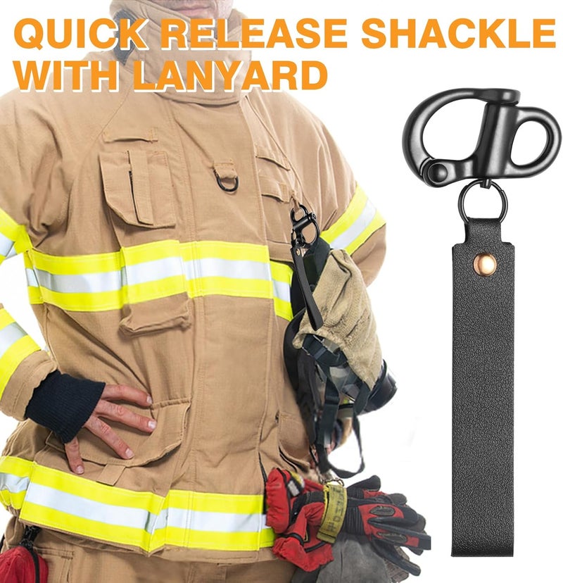 QUFA Quick Release Clip Shackle for SCBA Mask, Firefighter Accessories, Marine Grade 316 Stainless Steel Shackle for Rigging with Leather Handle 2-Pack - Image 3
